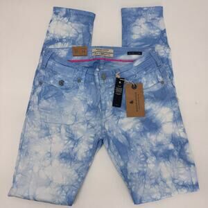 NWT MAISON SCOTCH Memory Blue Tie Dye Skinny Jeans size 27 Boho Festival Hippie